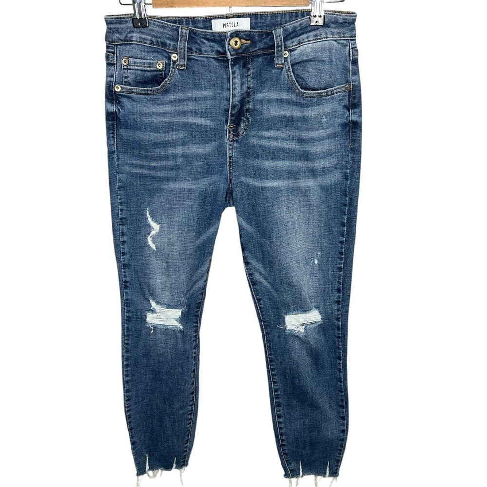 PISTOLA Arielle Scissor Hem Ankle Skinny Stretch Jeans Distressed Size 29